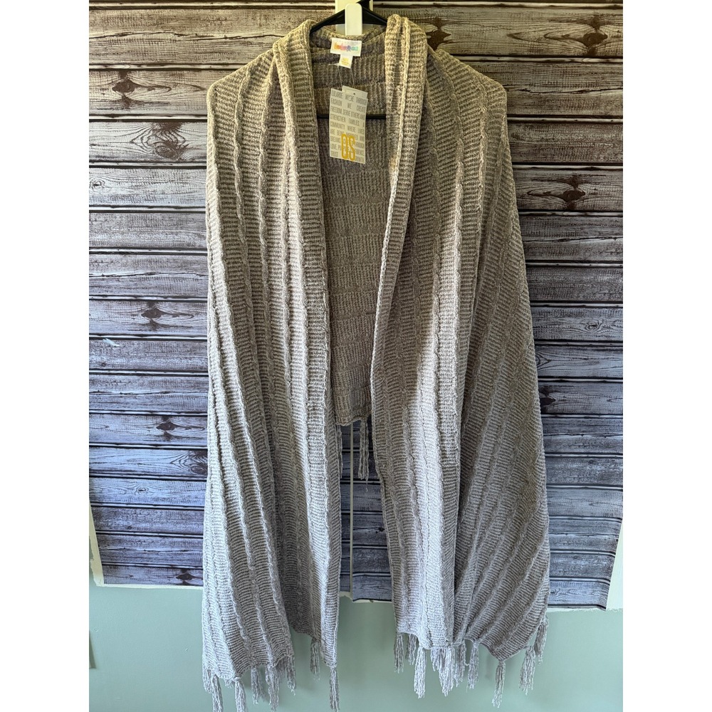 LuLaRoe Mimi OS Shawl Wrap Chenille Cable Knit Fringe Taupe Gray NWT